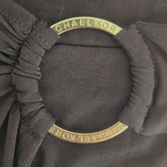 Michael Kors Dress Womens Large Black Faux Wrap MK Gold Ring & Tie Waistline - Picture 5 of 8